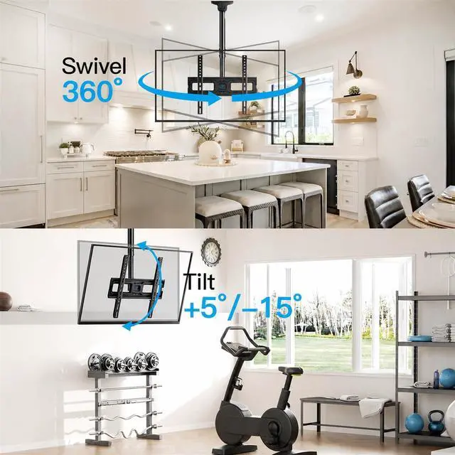 Alt view image 5 of 7 - Ceiling TV Mount for 26-65 inch Flat Screen Displays, Max VESA 400x400mm, Hanging Adjustable Ceiling TV Bracket Fits Most LCD LED OLED 4K TVs, Pole Ceiling Mount Holds up to 110lbs, PSCM2