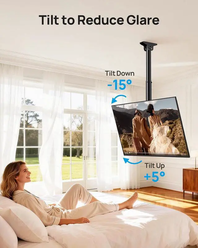 Alt view image 4 of 7 - Ceiling TV Mount for 37-75 inch Flat or Curved TVs up to 110 lbs, Hanging TV Mount with 6 Adjustable Heights, Full Motion TV Bracket with Swivel, Tilt, Max VESA 600x400mm, PSLCM1