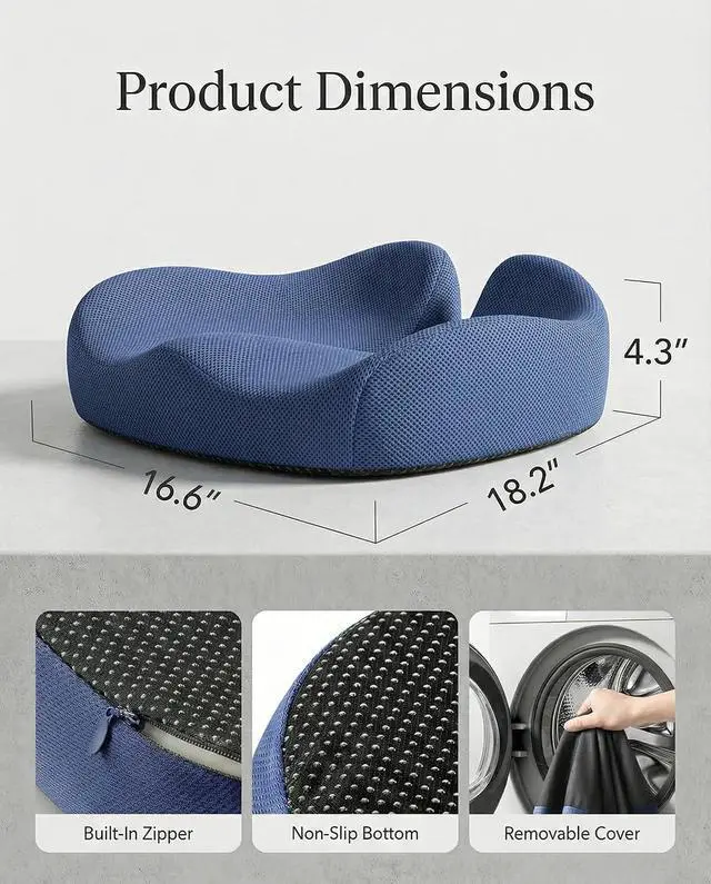 Alt view image 2 of 7 - Ergonomic Seat Cushion for Office Chair, Extra Large Car Seat Cushion, Tailbone and Back Support, Cooling Gel Enhanced, 4-Zone Pressure Relief Chair Cushions for Office, Car, Wheelchair