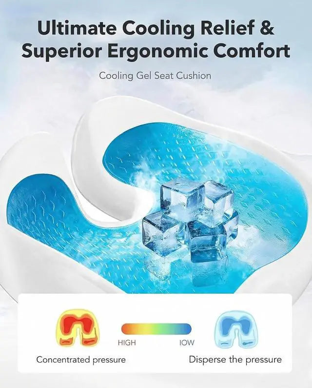 Alt view image 7 of 7 - Ergonomic Seat Cushion for Office Chair, Extra Large Car Seat Cushion, Tailbone and Back Support, Cooling Gel Enhanced, 4-Zone Pressure Relief Chair Cushions for Office, Car, Wheelchair