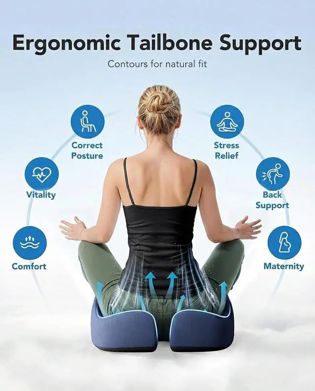 Alt view image 5 of 7 - Ergonomic Seat Cushion for Office Chair, Extra Large Car Seat Cushion, Tailbone and Back Support, Cooling Gel Enhanced, 4-Zone Pressure Relief Chair Cushions for Office, Car, Wheelchair
