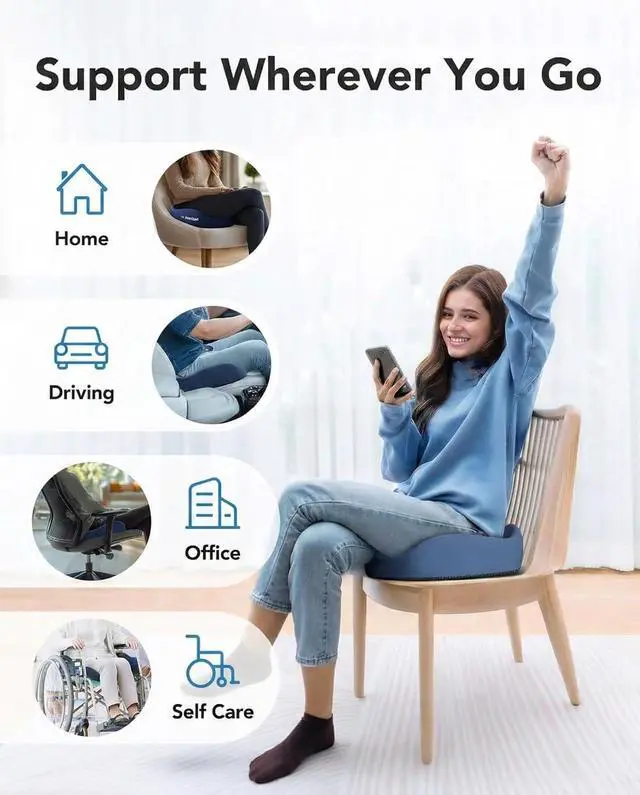 Alt view image 6 of 7 - Ergonomic Seat Cushion for Office Chair, Extra Large Car Seat Cushion, Tailbone and Back Support, Cooling Gel Enhanced, 4-Zone Pressure Relief Chair Cushions for Office, Car, Wheelchair