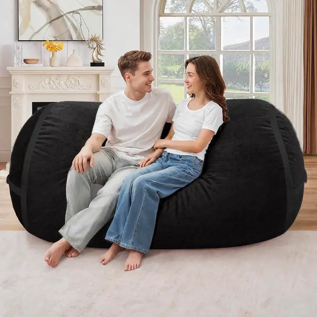 Alt view image 3 of 6 - 5FT Bean Bag Chair,Giant BeanBag Chairs with Memory Foam Filled, Ultra-Soft Velvet with Portable Handle & Removable Cover, Comfy Bean Bag Sofa for Living Room, No Assembly - Black