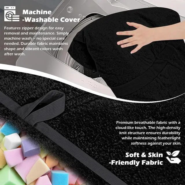 Alt view image 6 of 6 - 5FT Bean Bag Chair,Giant BeanBag Chairs with Memory Foam Filled, Ultra-Soft Velvet with Portable Handle & Removable Cover, Comfy Bean Bag Sofa for Living Room, No Assembly - Black