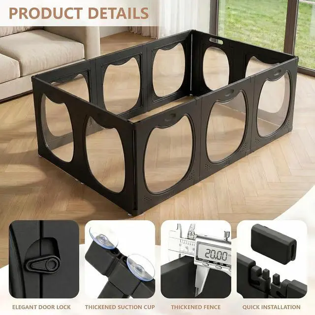 Alt view image 3 of 7 - Acrylic Dog Playpen for Indoor Use Clear Small Pet Play Pen for Puppies, Cats, Rabbits & Ferrets Easy Assemble, Durable & Portable Pet Enclosure (Black, 24" H, 10 Panels)
