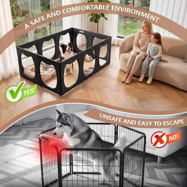 Alt view image 4 of 7 - Acrylic Dog Playpen for Indoor Use Clear Small Pet Play Pen for Puppies, Cats, Rabbits & Ferrets Easy Assemble, Durable & Portable Pet Enclosure (Black, 24" H, 10 Panels)