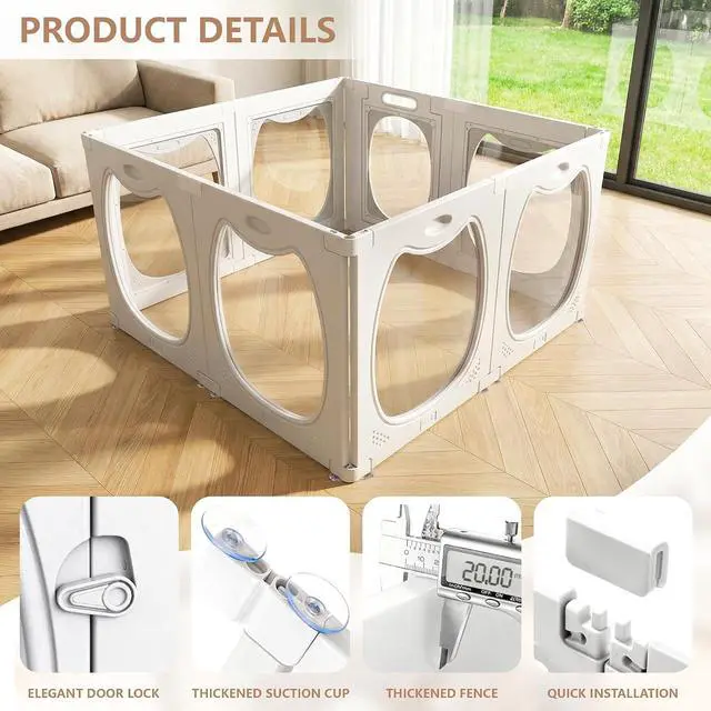 Alt view image 3 of 7 - Acrylic Dog Playpen for Indoor Use Clear Small Pet Play Pen for Puppies, Cats, Rabbits & Ferrets Easy Assemble, Durable & Portable Pet Enclosure (White, 24" H, 8 Panels)
