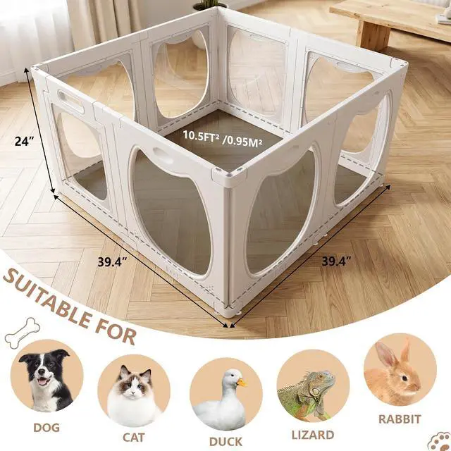 Alt view image 2 of 7 - Acrylic Dog Playpen for Indoor Use Clear Small Pet Play Pen for Puppies, Cats, Rabbits & Ferrets Easy Assemble, Durable & Portable Pet Enclosure (White, 24" H, 8 Panels)