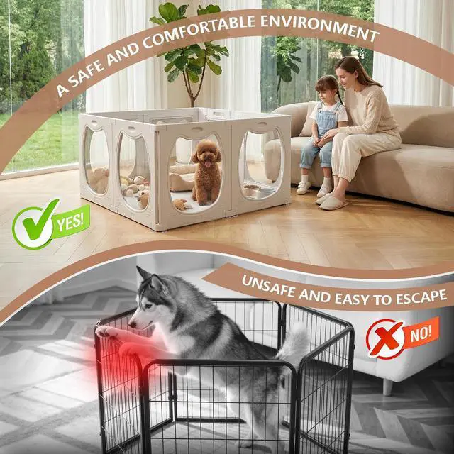 Alt view image 4 of 7 - Acrylic Dog Playpen for Indoor Use Clear Small Pet Play Pen for Puppies, Cats, Rabbits & Ferrets Easy Assemble, Durable & Portable Pet Enclosure (White, 24" H, 8 Panels)