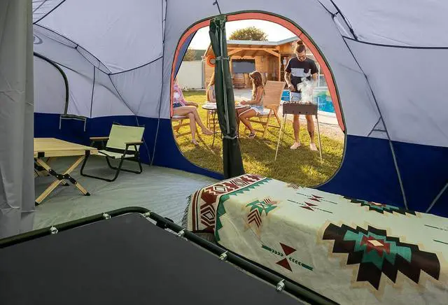 Alt view image 4 of 7 - Camping Tent 10-Person-Family Tents, Parties, Music Festival Tent, Big, Easy Up, 5 Large Mesh Windows, Double Layer, 2 Room, Waterproof, Weather Resistant, 18ft x 9ft x78in