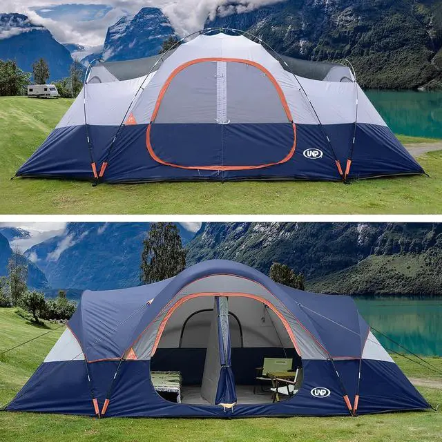 Alt view image 3 of 7 - Camping Tent 10-Person-Family Tents, Parties, Music Festival Tent, Big, Easy Up, 5 Large Mesh Windows, Double Layer, 2 Room, Waterproof, Weather Resistant, 18ft x 9ft x78in