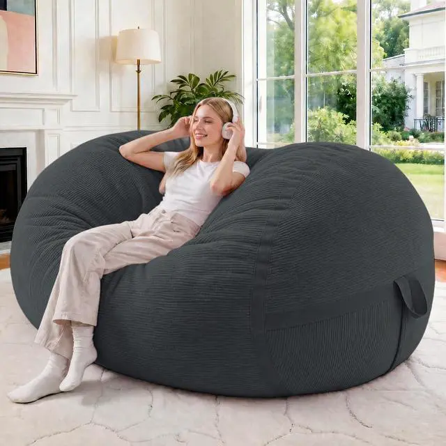 Main image of Bean Bag Chair, 4FT Large Bean Bag Chair with Removable Cover, Comfy Beanbag Chair with Memory Foam Filling, Bean Bag Sofa for Living Room Bedroom Reading Room, Dark Grey
