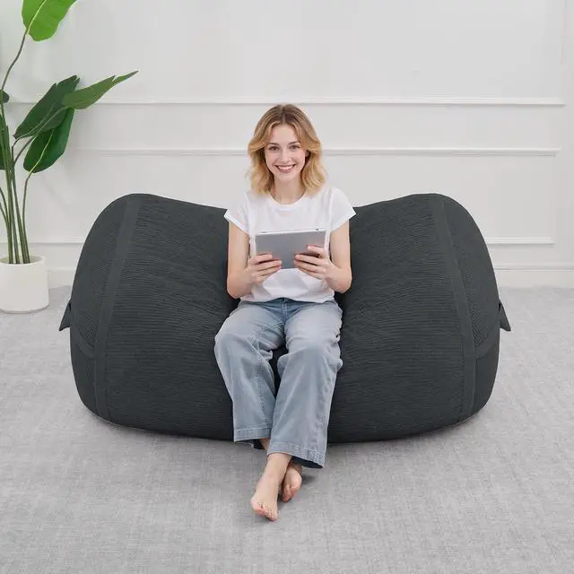 Alt view image 3 of 6 - Bean Bag Chair, 4FT Large Bean Bag Chair with Removable Cover, Comfy Beanbag Chair with Memory Foam Filling, Bean Bag Sofa for Living Room Bedroom Reading Room, Dark Grey