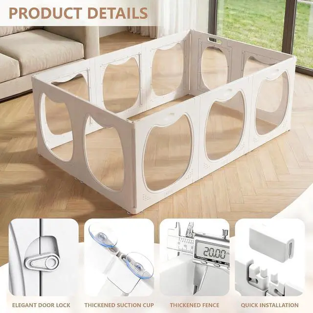 Alt view image 3 of 7 - Acrylic Dog Playpen for Indoor Use Clear Small Pet Play Pen for Puppies, Cats, Rabbits & Ferrets Easy Assemble, Durable & Portable Pet Enclosure (White, 24" H, 10 Panels)