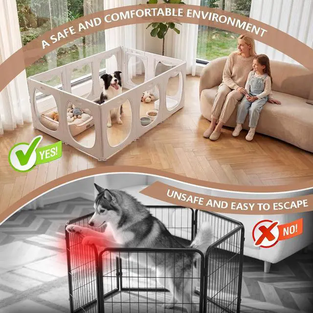 Alt view image 4 of 7 - Acrylic Dog Playpen for Indoor Use Clear Small Pet Play Pen for Puppies, Cats, Rabbits & Ferrets Easy Assemble, Durable & Portable Pet Enclosure (White, 24" H, 10 Panels)