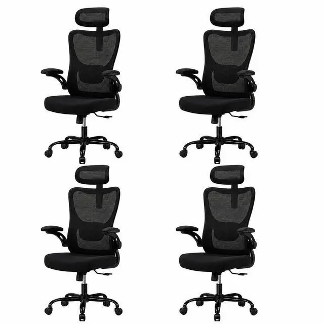 Main image of Ergonomic Office Chair, High Back Computer Desk Chair with Adjustable Lumbar Support and Headrest, Comfy Gaming Chair with 3D Armrests, Home Office Rolling Chair, Max Load 300 lbs, Pack of 4