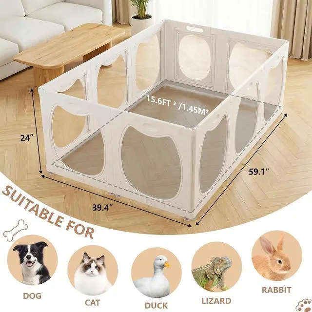 Alt view image 2 of 7 - Acrylic Dog Playpen for Indoor Use Clear Small Pet Play Pen for Puppies, Cats, Rabbits & Ferrets Easy Assemble, Durable & Portable Pet Enclosure (White, 24" H, 10 Panels)