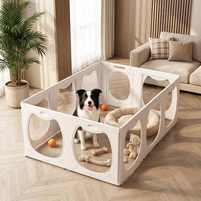 Alt view image 7 of 7 - Acrylic Dog Playpen for Indoor Use Clear Small Pet Play Pen for Puppies, Cats, Rabbits & Ferrets Easy Assemble, Durable & Portable Pet Enclosure (White, 24" H, 10 Panels)