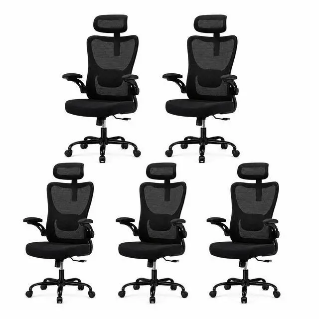 Main image of Ergonomic Office Chair, High Back Computer Desk Chair with Adjustable Lumbar Support and Headrest, Comfy Gaming Chair with 3D Armrests, Home Office Rolling Chair, Max Load 300 lbs, Pack of 5