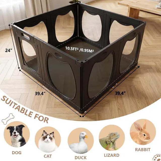 Alt view image 2 of 7 - Acrylic Dog Playpen for Indoor Use Clear Small Pet Play Pen for Puppies, Cats, Rabbits & Ferrets Easy Assemble, Durable & Portable Pet Enclosure (Black, 24" H, 8 Panels)