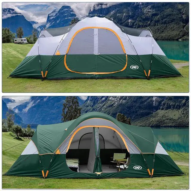 Alt view image 5 of 7 - Camping Tent 10-Person-Family Tents, Parties, Music Festival Tent, Big, Easy Up, 5 Large Mesh Windows, Double Layer, 2 Room, Waterproof, Weather Resistant, 18ft x 9ft x78in