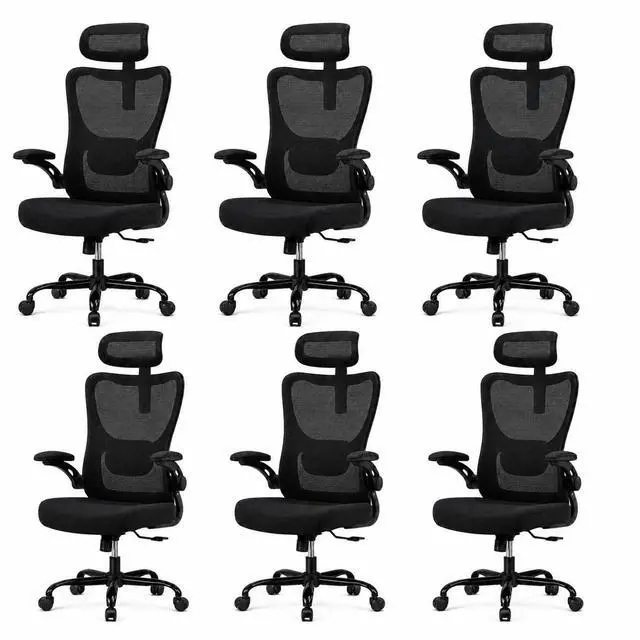Main image of Ergonomic Office Chair, High Back Computer Desk Chair with Adjustable Lumbar Support and Headrest, Comfy Gaming Chair with 3D Armrests, Home Office Rolling Chair, Max Load 300 lbs, Pack of 6
