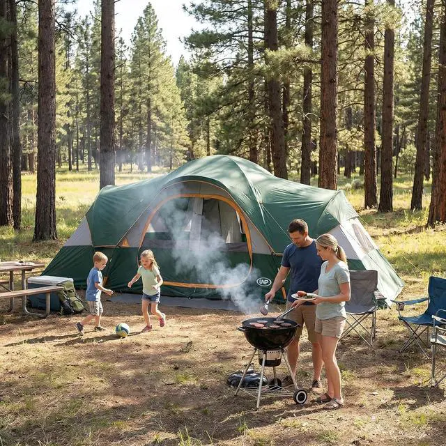 Alt view image 6 of 7 - Camping Tent 10-Person-Family Tents, Parties, Music Festival Tent, Big, Easy Up, 5 Large Mesh Windows, Double Layer, 2 Room, Waterproof, Weather Resistant, 18ft x 9ft x78in