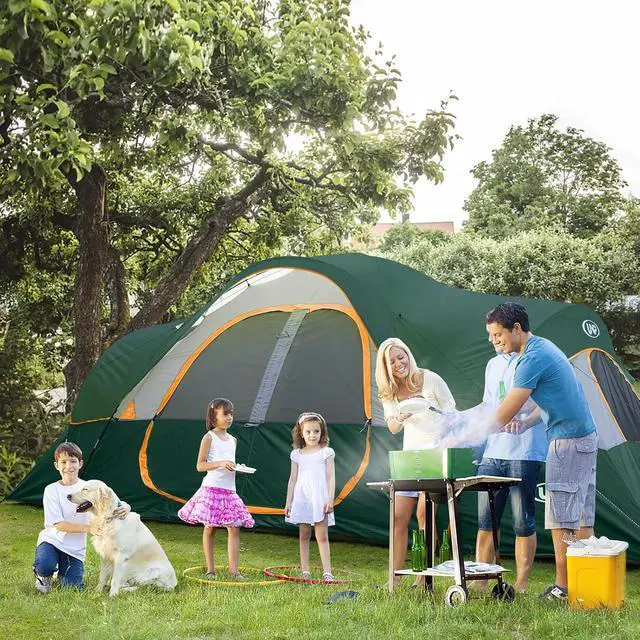 Alt view image 7 of 7 - Camping Tent 10-Person-Family Tents, Parties, Music Festival Tent, Big, Easy Up, 5 Large Mesh Windows, Double Layer, 2 Room, Waterproof, Weather Resistant, 18ft x 9ft x78in