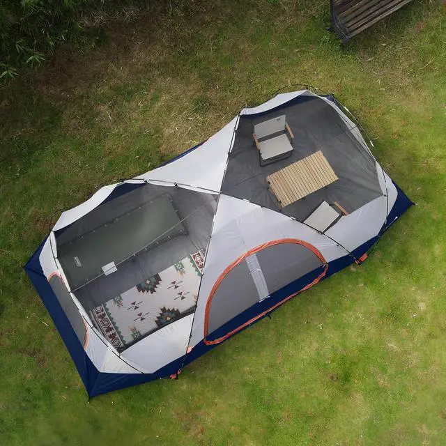 Alt view image 6 of 7 - Camping Tent 10-Person-Family Tents, Parties, Music Festival Tent, Big, Easy Up, 5 Large Mesh Windows, Double Layer, 2 Room, Waterproof, Weather Resistant, 18ft x 9ft x78in