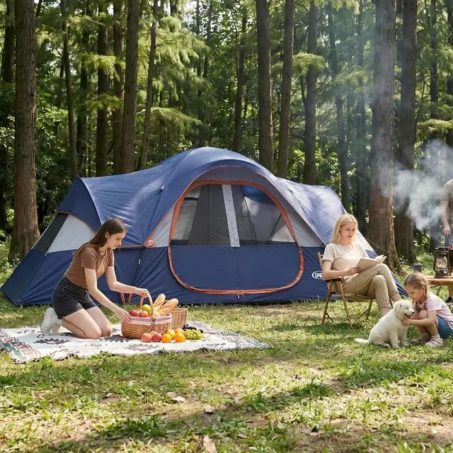 Alt view image 7 of 7 - Camping Tent 10-Person-Family Tents, Parties, Music Festival Tent, Big, Easy Up, 5 Large Mesh Windows, Double Layer, 2 Room, Waterproof, Weather Resistant, 18ft x 9ft x78in