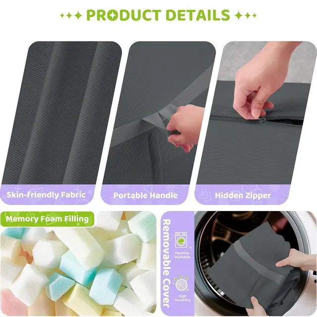 Alt view image 6 of 6 - Bean Bag Chair, 4FT Large Bean Bag Chair with Removable Cover, Comfy Beanbag Chair with Memory Foam Filling, Bean Bag Sofa for Living Room Bedroom Reading Room, Dark Grey