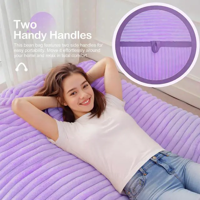 Alt view image 5 of 6 - Bean Bag Chair 4FT Bean Bag Chairs with Memory Foam Filled,4' Small Comfy Beanbag Chair with Soft Faux Fur Cover,Comfy Bean Bag Sofa for Classroom,Living Room,Bedroom-Purple