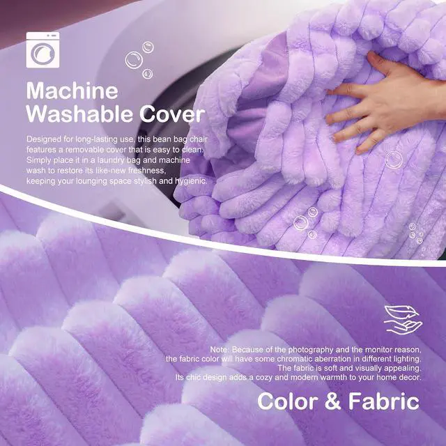 Alt view image 6 of 6 - Bean Bag Chair 4FT Bean Bag Chairs with Memory Foam Filled,4' Small Comfy Beanbag Chair with Soft Faux Fur Cover,Comfy Bean Bag Sofa for Classroom,Living Room,Bedroom-Purple