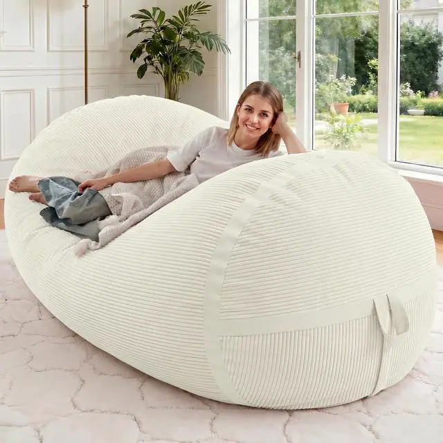 Main image of Bean Bag Chair, 5FT Giant Bean Bag Chair with Memory Foam, Ultra-Soft Corduroy Cover & Zipper Design, Portable Handle Comfy Bean Bag Sofa for Living Room, Bedroom, No Assembly - Whtie