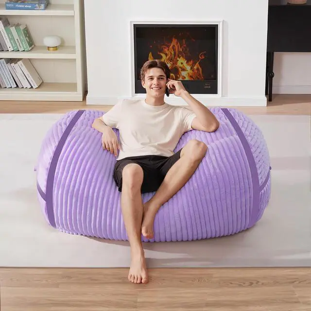 Alt view image 3 of 6 - Bean Bag Chair 4FT Bean Bag Chairs with Memory Foam Filled,4' Small Comfy Beanbag Chair with Soft Faux Fur Cover,Comfy Bean Bag Sofa for Classroom,Living Room,Bedroom-Purple