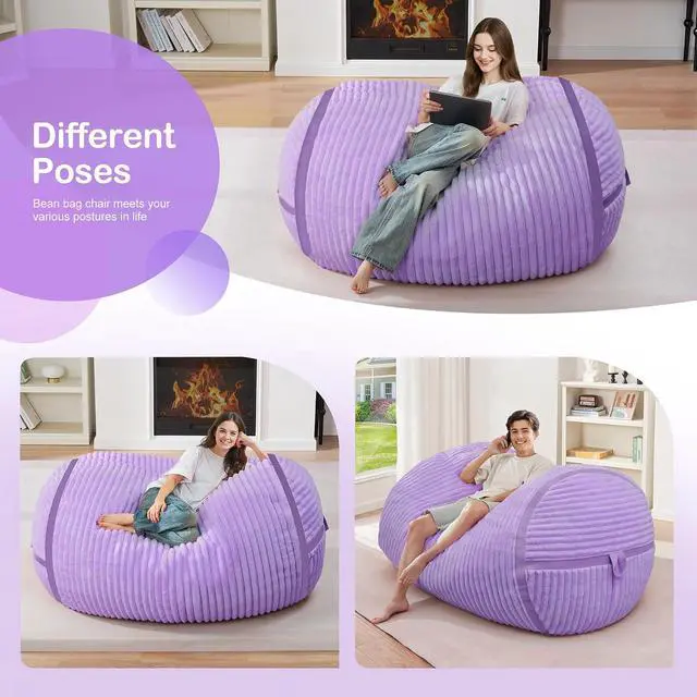 Alt view image 4 of 6 - Bean Bag Chair 4FT Bean Bag Chairs with Memory Foam Filled,4' Small Comfy Beanbag Chair with Soft Faux Fur Cover,Comfy Bean Bag Sofa for Classroom,Living Room,Bedroom-Purple