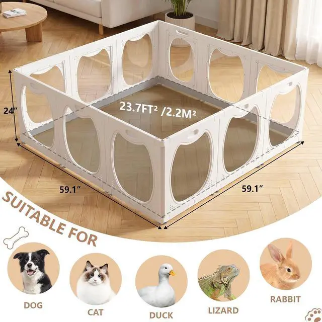 Alt view image 2 of 7 - Acrylic Dog Playpen for Indoor Use Clear Small Pet Play Pen for Puppies, Cats, Rabbits & Ferrets Easy Assemble, Durable & Portable Pet Enclosure (White, 24" H, 12 Panels)
