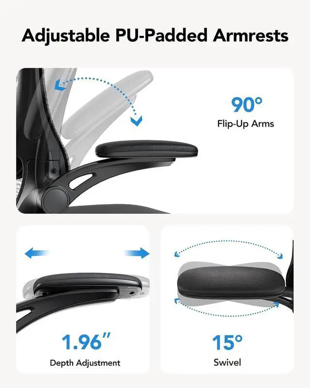 Alt view image 5 of 6 - Ergonomic Office Chair, High Back Computer Desk Chair with Adjustable Lumbar Support and Headrest, Comfy Gaming Chair with 3D Armrests, Home Office Rolling Chair, Max Load 300 lbs, Pack of 4
