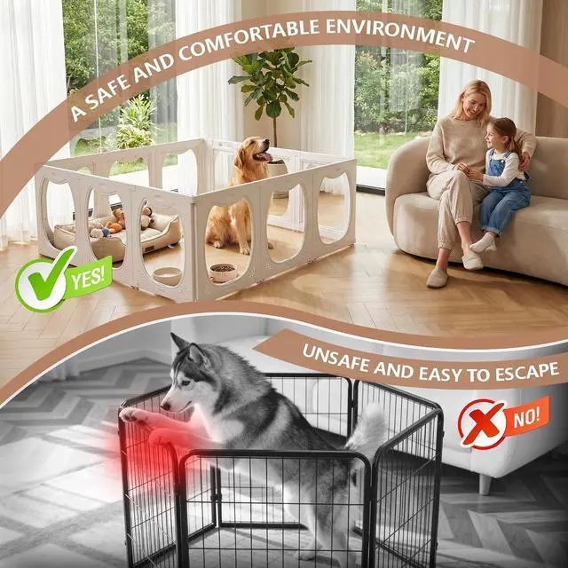 Alt view image 4 of 7 - Acrylic Dog Playpen for Indoor Use Clear Small Pet Play Pen for Puppies, Cats, Rabbits & Ferrets Easy Assemble, Durable & Portable Pet Enclosure (White, 24" H, 12 Panels)