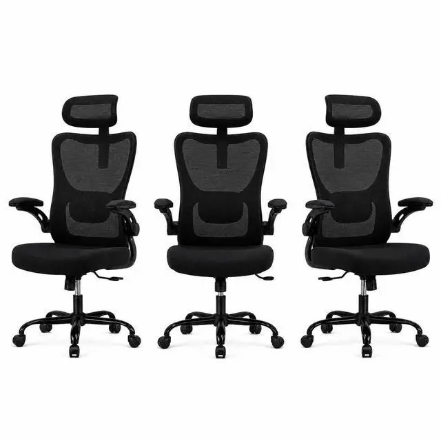 Main image of Ergonomic Office Chair, High Back Computer Desk Chair with Adjustable Lumbar Support and Headrest, Comfy Gaming Chair with 3D Armrests, Home Office Rolling Chair, Max Load 300 lbs, Pack of 3