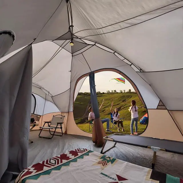 Alt view image 2 of 7 - Camping Tent 10-Person-Family Tents, Parties, Music Festival Tent, Big, Easy Up, 5 Large Mesh Windows, Double Layer, 2 Room, Waterproof, Weather Resistant, 18ft x 9ft x78in