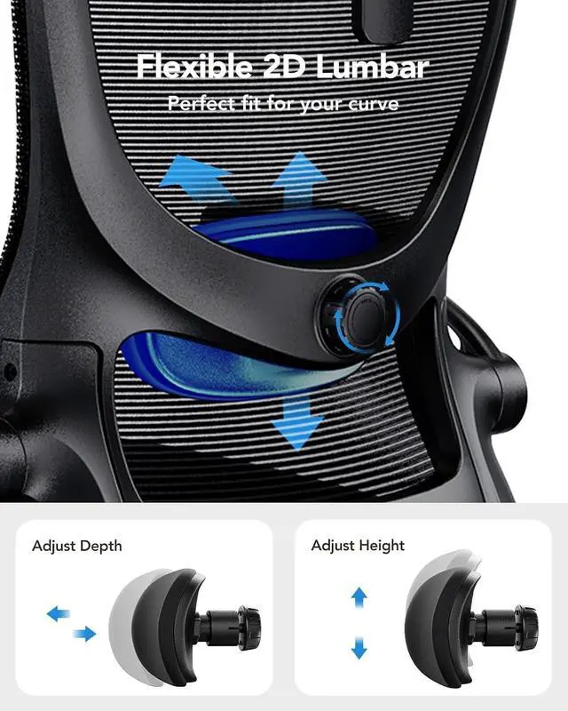 Alt view image 4 of 6 - Ergonomic Office Chair, High Back Computer Desk Chair with Adjustable Lumbar Support and Headrest, Comfy Gaming Chair with 3D Armrests, Home Office Rolling Chair, Max Load 300 lbs, Pack of 4