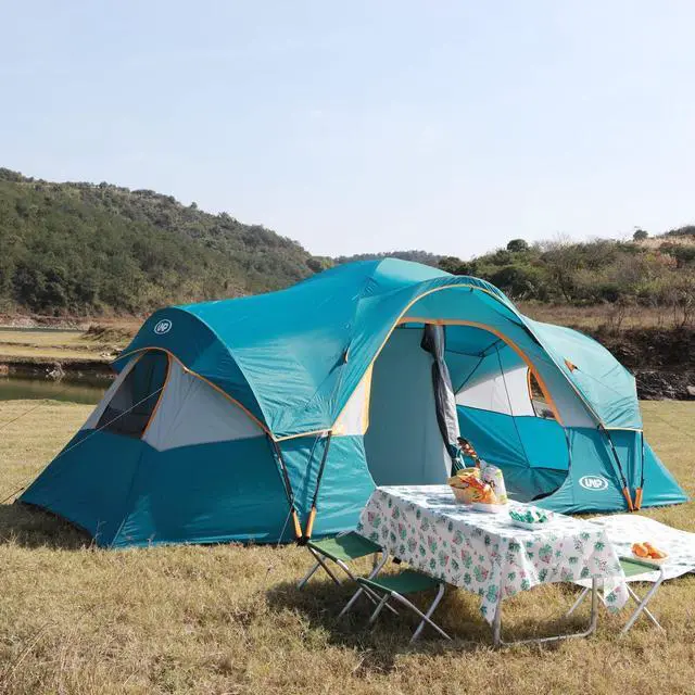 Alt view image 4 of 7 - Camping Tent 10-Person-Family Tents, Parties, Music Festival Tent, Big, Easy Up, 5 Large Mesh Windows, Double Layer, 2 Room, Waterproof, Weather Resistant, 18ft x 9ft x78in