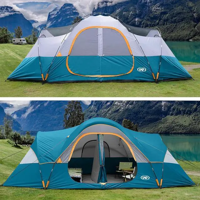 Alt view image 3 of 7 - Camping Tent 10-Person-Family Tents, Parties, Music Festival Tent, Big, Easy Up, 5 Large Mesh Windows, Double Layer, 2 Room, Waterproof, Weather Resistant, 18ft x 9ft x78in