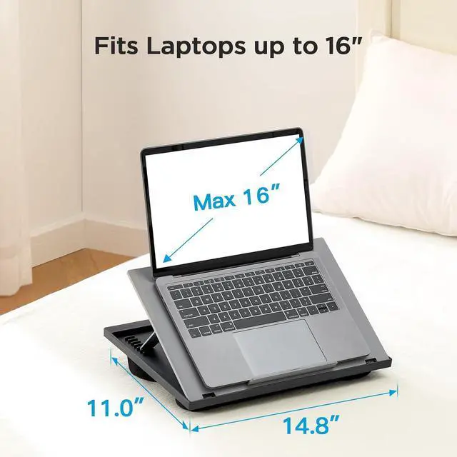 Alt view image 4 of 7 - Adjustable Lap Desk - with 8 Adjustable Angles & Dual Cushions Laptop Stand for Car Laptop Desk, Work Table, Lap Writing Board & Drawing Desk on Sofa or Bed, Grey