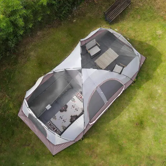 Alt view image 5 of 7 - Camping Tent 10-Person-Family Tents, Parties, Music Festival Tent, Big, Easy Up, 5 Large Mesh Windows, Double Layer, 2 Room, Waterproof, Weather Resistant, 18ft x 9ft x78in