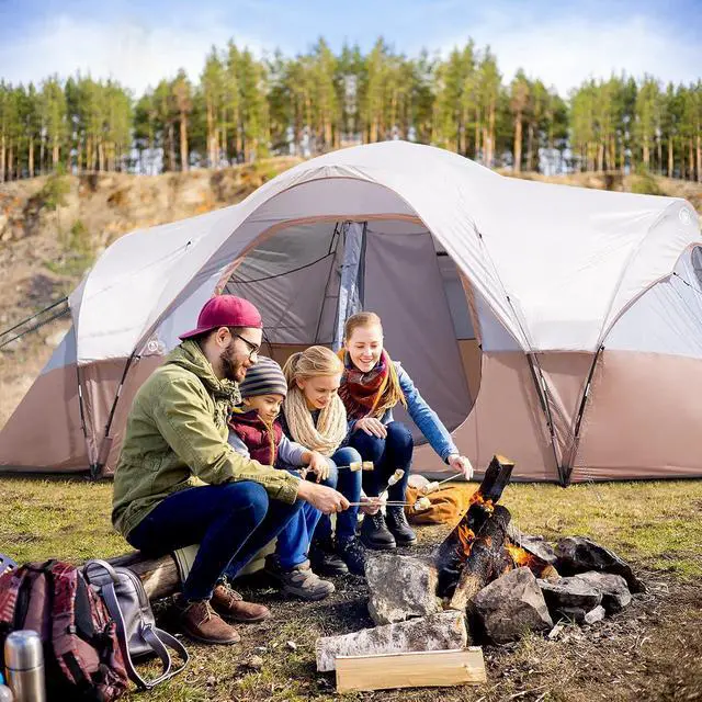 Alt view image 6 of 7 - Camping Tent 10-Person-Family Tents, Parties, Music Festival Tent, Big, Easy Up, 5 Large Mesh Windows, Double Layer, 2 Room, Waterproof, Weather Resistant, 18ft x 9ft x78in
