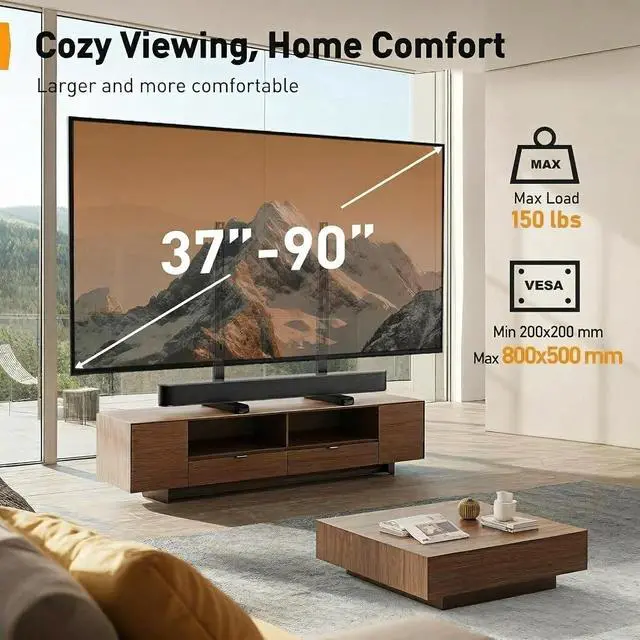 Alt view image 2 of 7 - Universal TV Stand Legs for Most 3786 90 Inch TVs up to 150 lbs, Height Adjustable TV Legs Replacement Suitable for Soundbar, Table Top Stand Base Max VESA 800 x 500mm, PGTVS20
