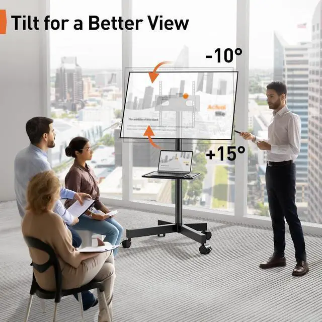 Alt view image 3 of 7 - Rolling TV Stand for 23-60 Inch LED Flat Screen/Curved TVs up to 88lbs,Mobile TV Stand Wheels with Height Adjustable Portable Rolling TV Cart Max VESA 400x400mm PGTVMC06