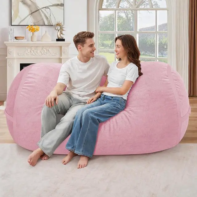 Alt view image 3 of 6 - 5FT Bean Bag Chair,Giant BeanBag Chairs with Memory Foam Filled, Ultra-Soft Velvet with Portable Handle & Removable Cover, Comfy Bean Bag Sofa for Living Room, No Assembly - Pink